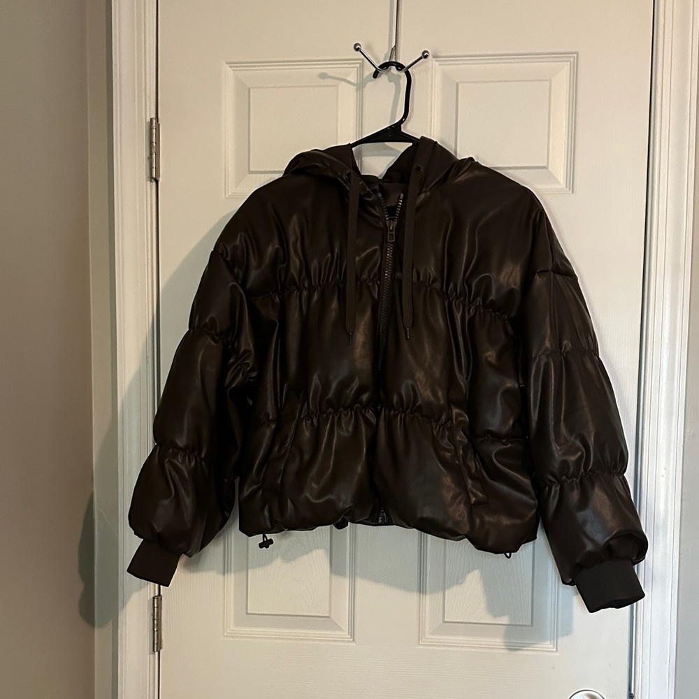 Dark Brown Hooded Puffer Jacket